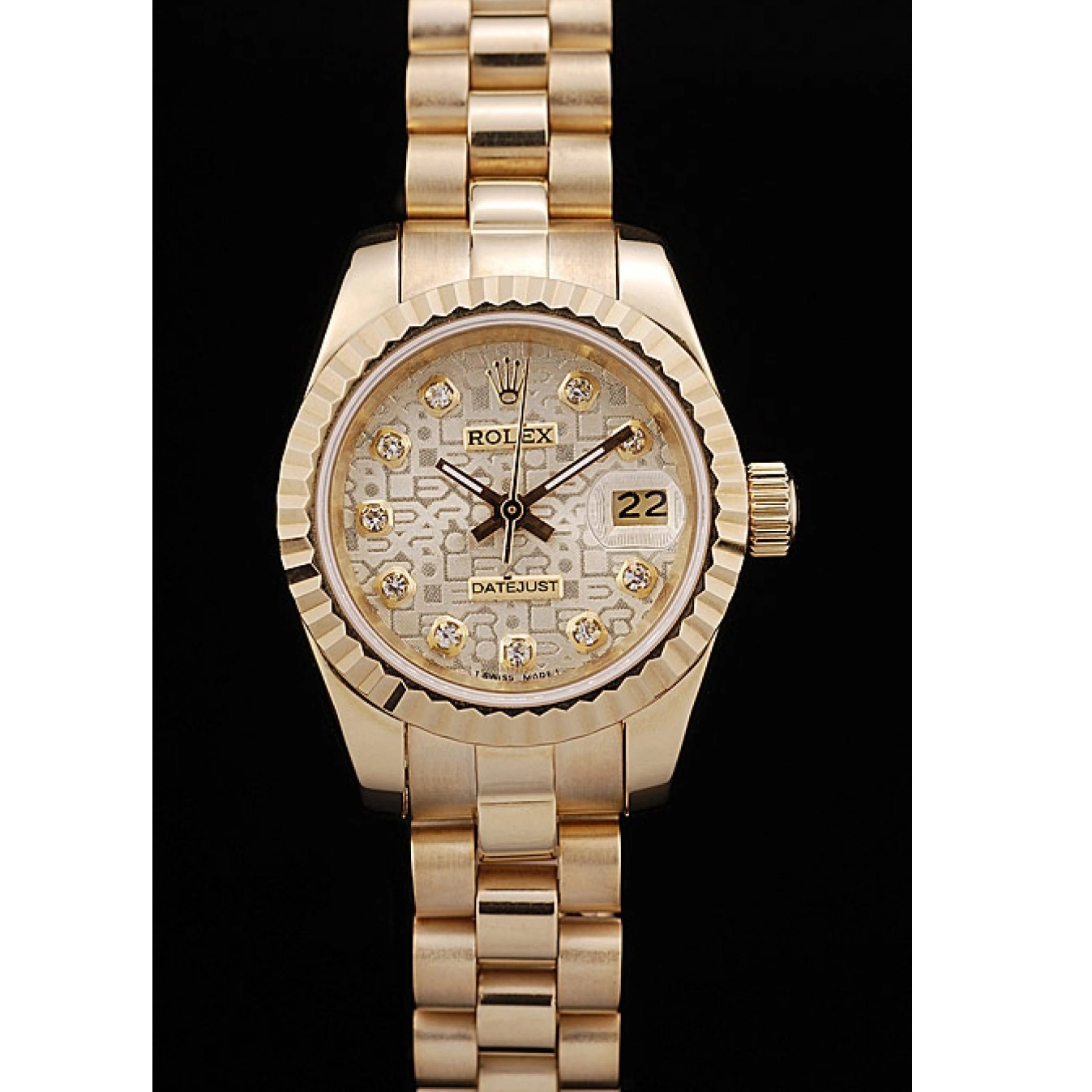 AAA replica watch Pattern Dial DateJust Gold Ribbed Rolex Gold Bezel 0627
